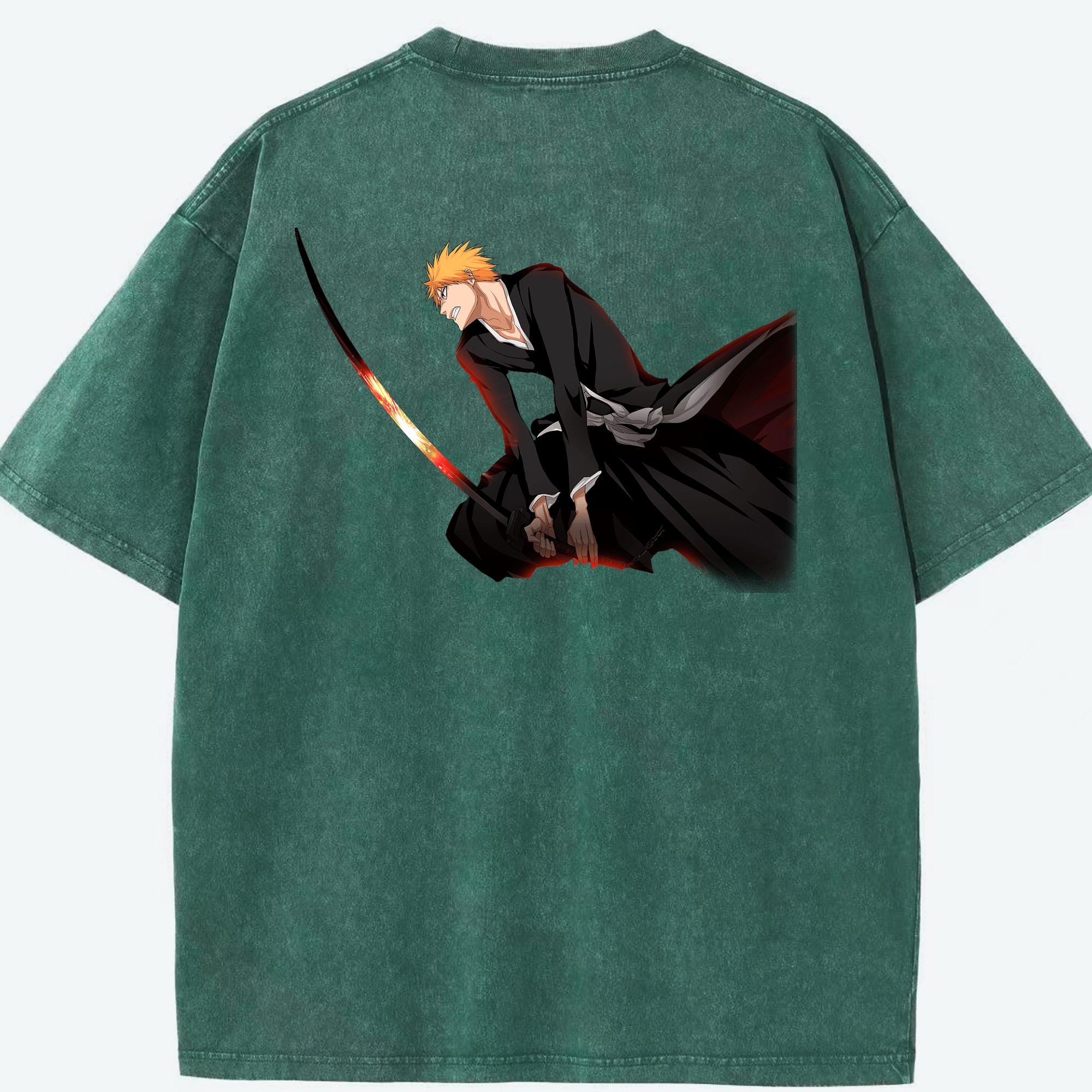 （画像用） ブリーチ 黒崎一護（くろさき いちご）BLEACH Kurosaki Ichigo 綿100% ヴィンテージ風 半袖Tシャツ（背面プリント）